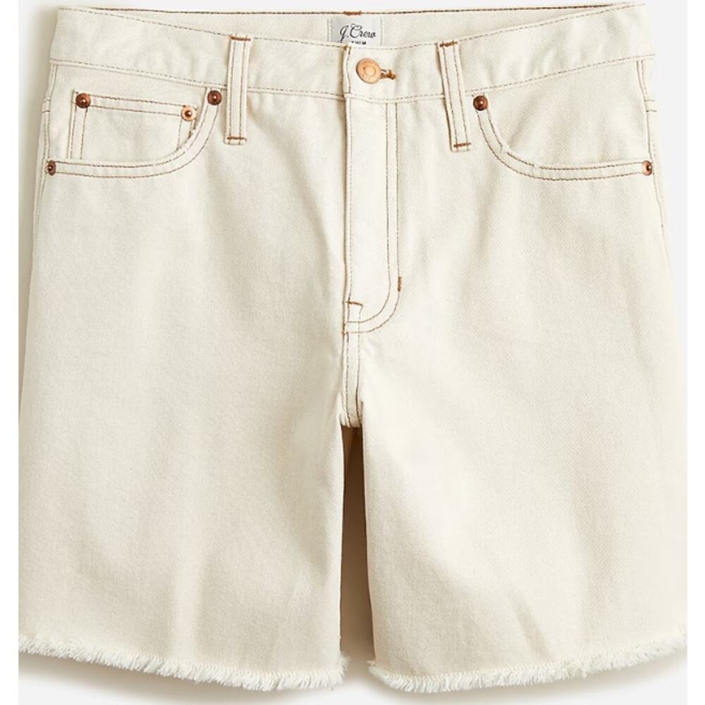J. Crew Mid-Length Denim Short Ecru Cream High Rise SZ 25 Cotton Rigid Spring